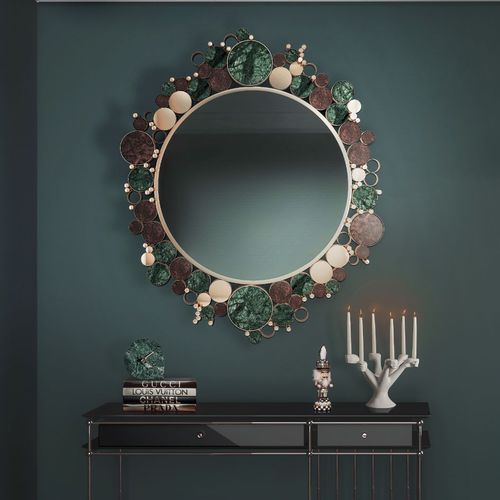 Wall-mounted mirror - WANDERLUST - Malabar - contemporary / round / walnut