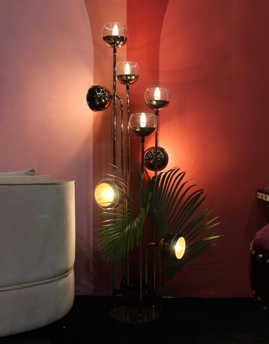 Floor-standing lamp - BLACK WIDOW II - CreativeMary - polished brass / lacquered glass / contemporary