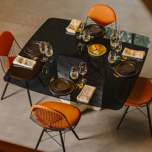 Scandinavian style dining table - QUINA ARABESCATO - MAAMI HOME - tempered glass / marble / marble base