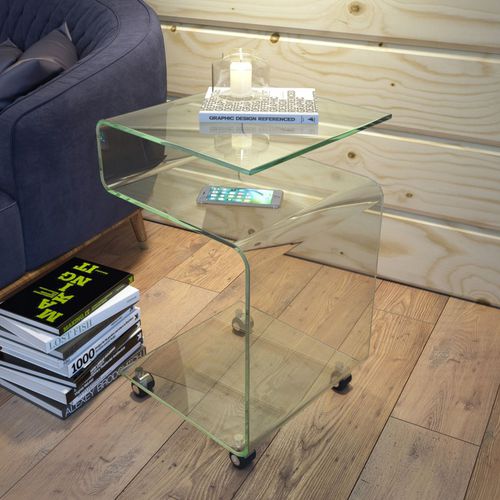 Contemporary side table - LILI - AKANTE - curved glass / curver glass base / square