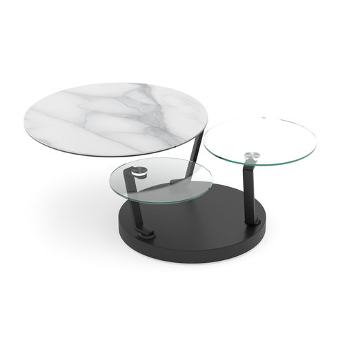 Contemporary coffee table - BOUSSOLE - AKANTE - tempered glass / ceramic / lacquered metal steel base