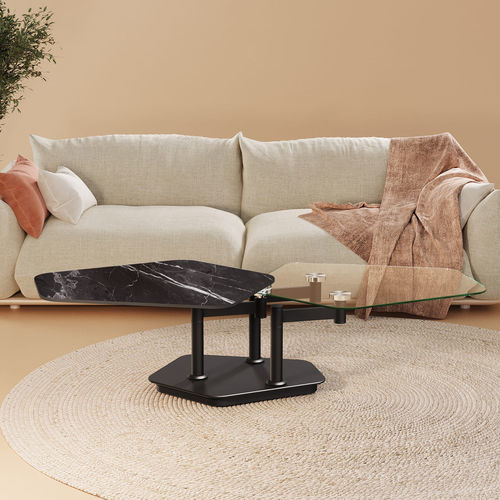 Contemporary coffee table - Parma - AKANTE - glass / ceramic / lacquered metal steel base