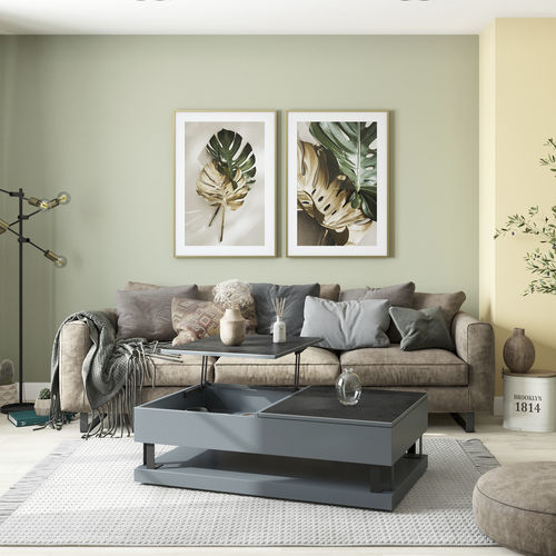 Contemporary coffee table - STUTTGART - AKANTE - lacquered MDF / ceramic / polished stainless steel base