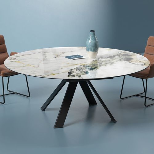 Contemporary dining table - AUSTIN - AKANTE - ceramic / lacquered metal steel base / round