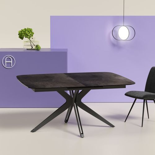 Contemporary dining table - LIMA - AKANTE - ceramic / lacquered metal steel base / rectangular