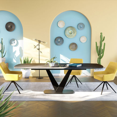 Contemporary dining table - COLUMBIA - AKANTE - ceramic / lacquered metal steel base / extending