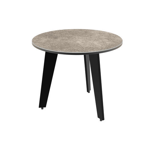 Contemporary side table - TOSCA - AKANTE - ceramic / lacquered metal steel base / round