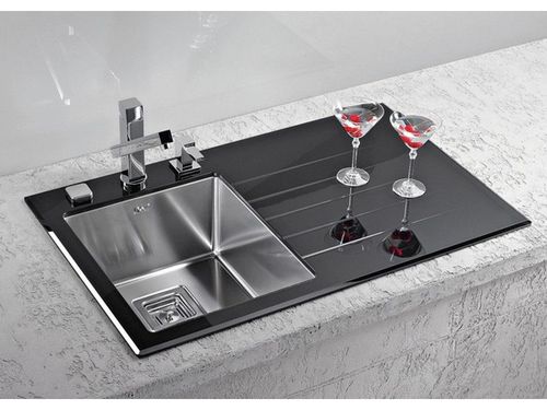 Single-bowl kitchen sink - Crystalix 10 - Alveus - with drainboard / tempered glass / overmount