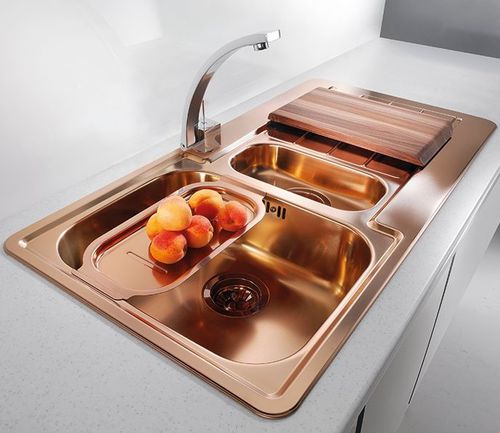 Double kitchen sink - Line 10 - Monarch - Alveus - with drainboard / stainless steel / overmount