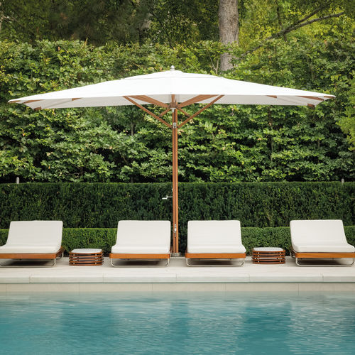 Contemporary sun lounger - Monaco Sunbed Single Pool Edition - Seora - fabric / mahogany / stainless steel