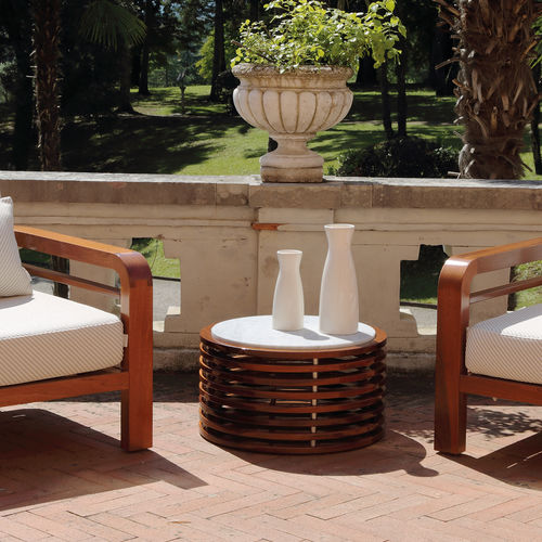 Contemporary side table - BRERA - Seora - tempered glass / marble / mahogany base