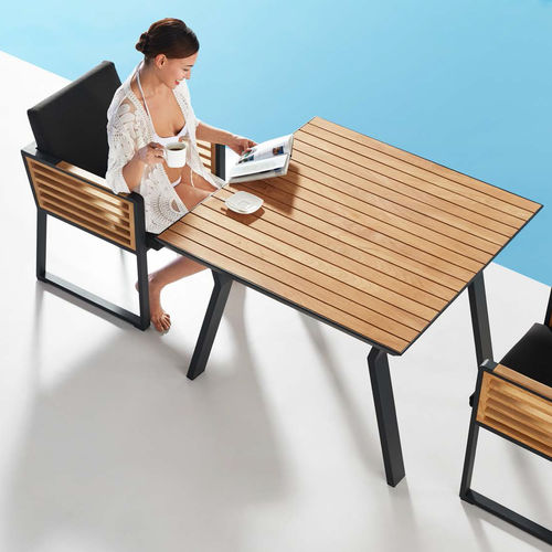 Contemporary dining table - NEW YORK - Higold - teak / aluminum base / rectangular