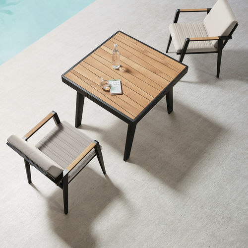 Contemporary dining chair - EMOTI - Higold - outdoor / fabric / aluminum base