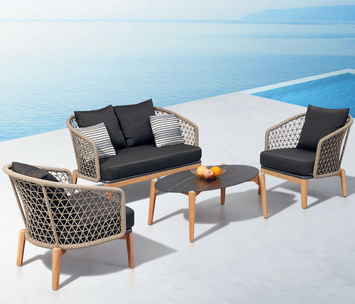 Contemporary lounge garden set - MAPLE - Higold - teak / polyester / rope