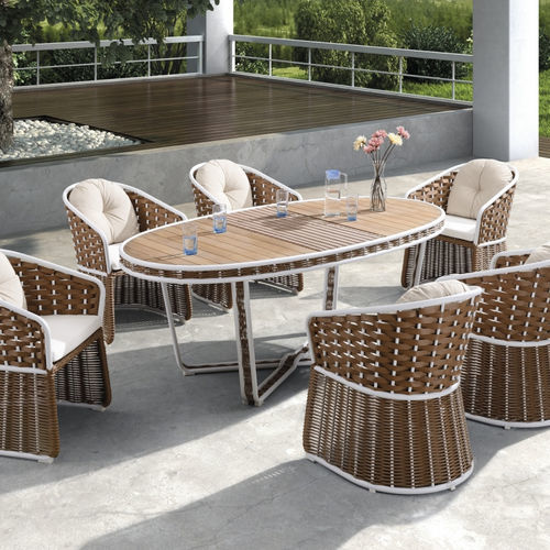 Contemporary dining table - SHENZHOU X - Higold - teak / aluminum base / wicker base