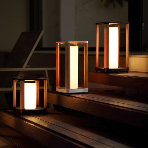 Contemporary lantern - AURORA - Higold - metal / teak / LED