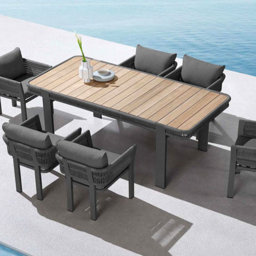 Contemporary dining table - BORROMEO - Higold - teak / aluminum base / rectangular