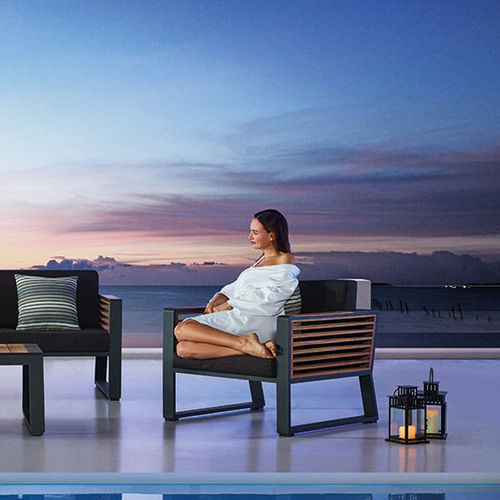 Contemporary armchair - NEW YORK - Higold - Sunbrella® / teak / aluminum