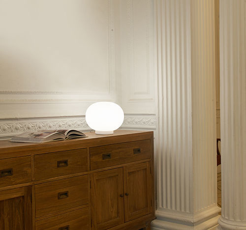 Table lamp - MOON 2 S - Luxcambra - nickel / opal / contemporary