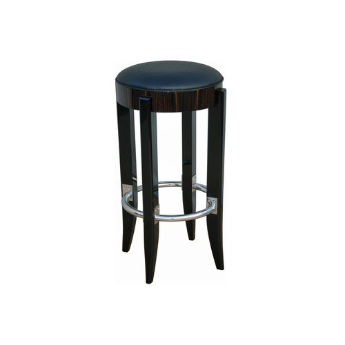 Art Deco bar stool - B006 - Cygal Art Deco GmbH & Co. KG - leather / stainless steel base / solid wood base