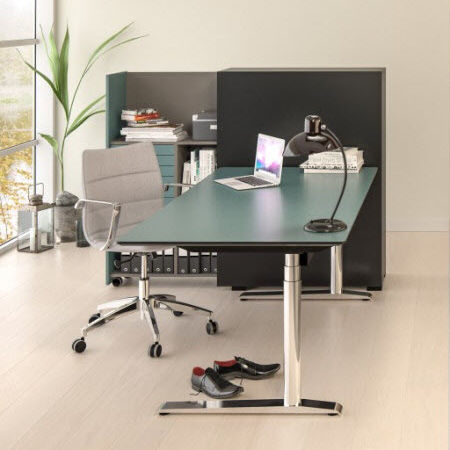 Contemporary desk - QUADRO - cube Design - aluminum / powder-coated steel / height-adjustable
