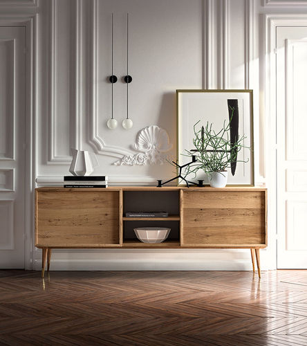 Sideboard with long legs - MILAN 2019 - Callesella - contemporary / wooden / with shelf