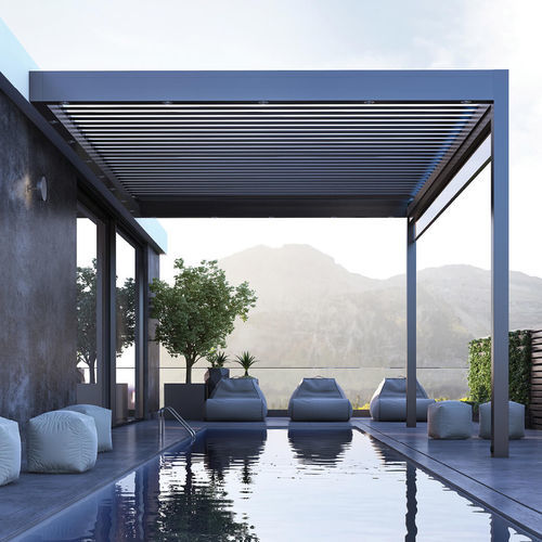Self-supporting pergola - Grande - Pirnar - wall-mounted / aluminum / glass