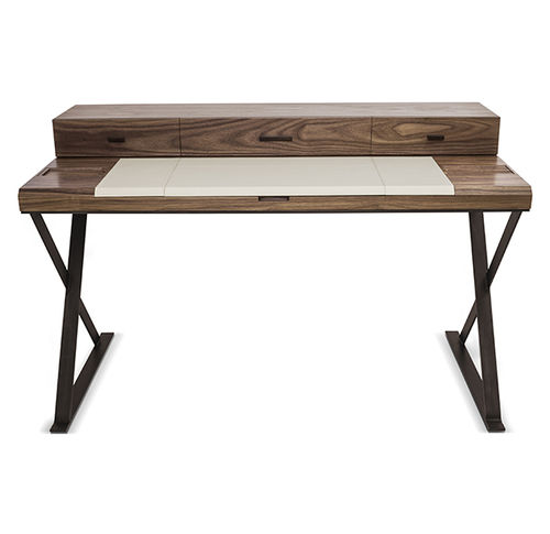 Contemporary desk - HEMINGWAY - Paulo Antunes - wooden / leather / with storage compartment