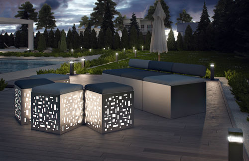 Contemporary stool - outdoor living - ZEDEXPERIENCE - steel / illuminated / garden