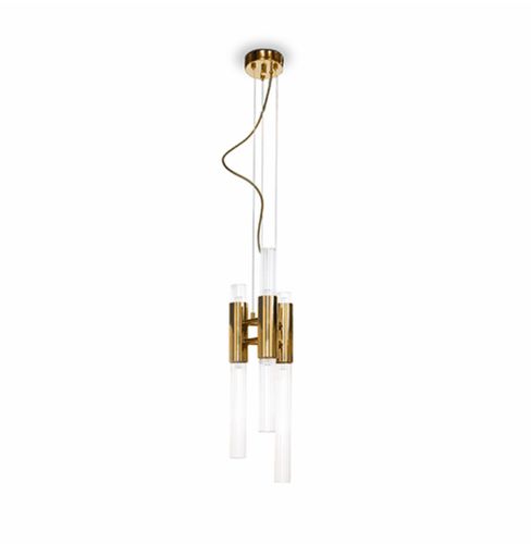 Pendant lamp - WATERFALL - Maison Valentina - brass / gold-plated brass / crystal