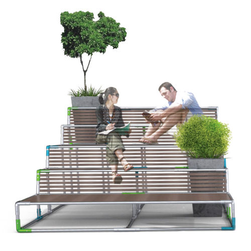 Contemporary public bench - KAGP106 - Kreal - wooden / aluminium / with backrest
