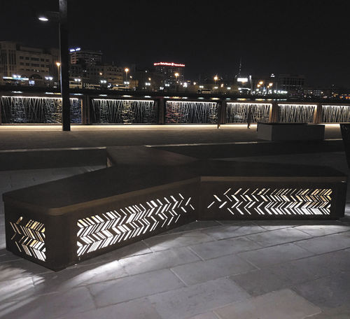 Contemporary public bench - CHARM - THE ITALIAN LAB SRL - wooden / sheet steel / without backrest
