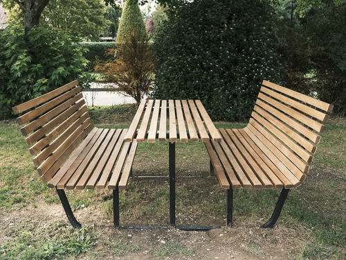 Contemporary picnic table - URBAN M/ URBAN L - THE ITALIAN LAB SRL - exotic wood / in WPC / galvanised steel base