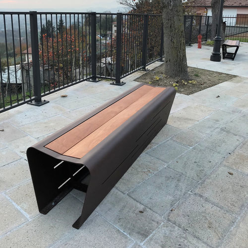 Contemporary public bench - MAC - THE ITALIAN LAB SRL - sheet steel / exotic wood / without backrest