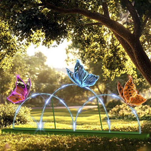 LED-illuminated art installation - BUTTERFLY 3D ON ARCHES - Terra Group - arched / free-standing / for public space