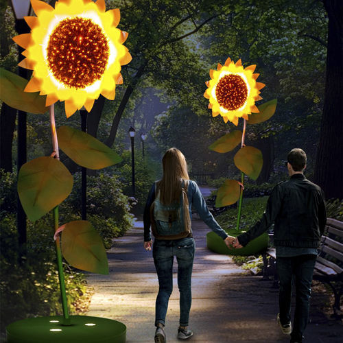 Decorative art installation - 3D Sunflower - Terra Group - light / urban / floor-mounted