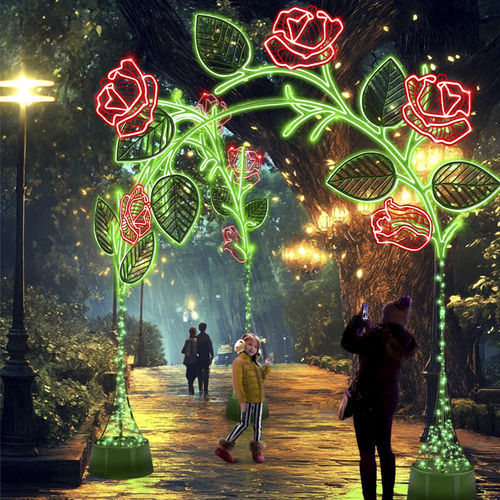 LED-illuminated art installation - 3D ROSES - Terra Group - arched / floor-standing / for public space