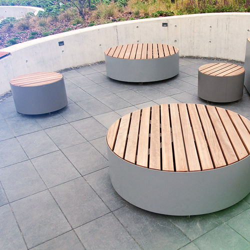Contemporary public bench - UNIVERSE 02.455 - ZANO Street Furniture - exotic wood / spruce / stainless steel