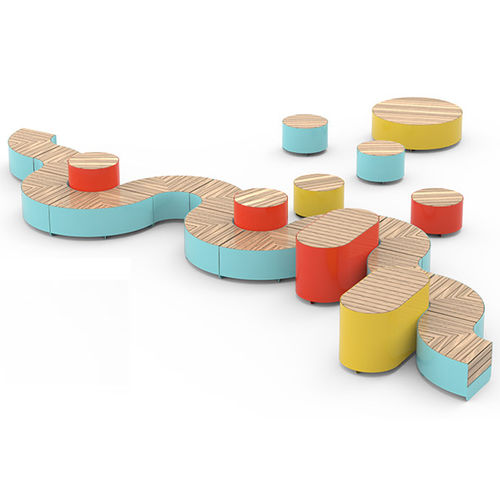 Contemporary public bench - UNIVERSE 02.455.4 - ZANO Street Furniture - exotic wood / spruce / stainless steel
