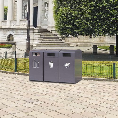 Public trash can - CITYPACK - FINBIN Products/ Lehtovuori Oy - recycling / galvanised steel / hooded