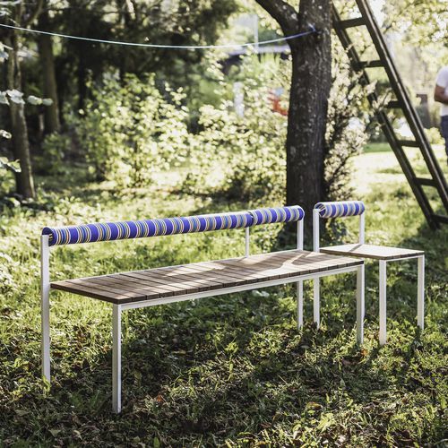Contemporary garden bench - BISTROT LBS217 - egoé - solid wood / fabric / steel