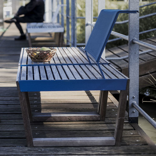Contemporary garden bench - Barka BA128 - egoé - wooden / Batyline® / with backrest