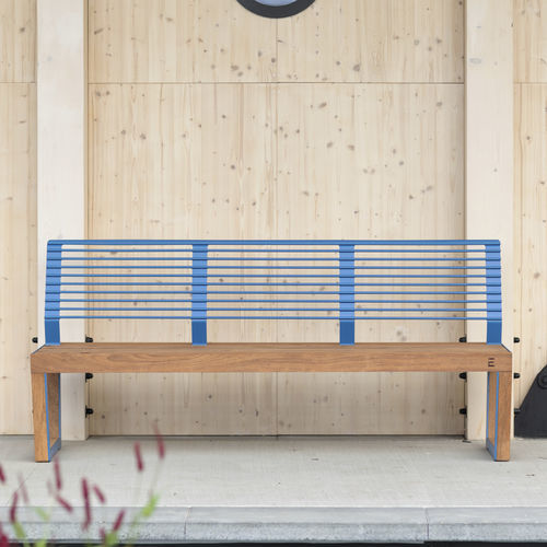 Contemporary bench - Barka BA1301 - egoé - solid wood / steel / with backrest