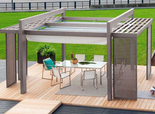 Self-supporting pergola - ARCS - GreenDesign - wooden / fabric canopy / manual