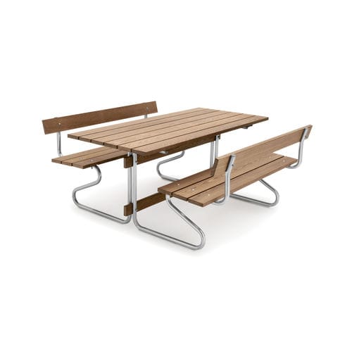 Contemporary table and bench set - Paustian - teak / galvanised steel / garden
