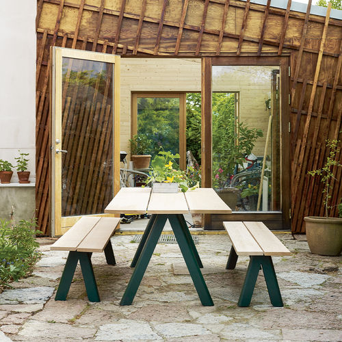 Contemporary garden bench - SKAGERAK - OVERLAP - Paustian - cedar / steel / powder-coated steel