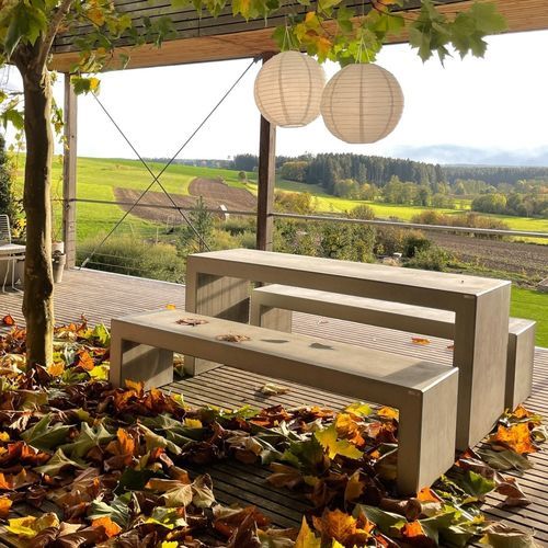 Contemporary table and bench set - Sitzgruppe Pontis - CO33 - concrete / garden / custom