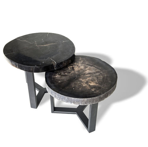Contemporary side table - 508 - Unik - petrified wood / round / oval