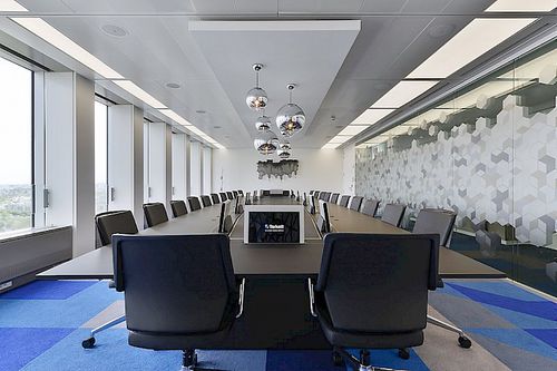 Contemporary conference table - IDECIDE - WAVEinside - wood veneer / HPL / metal base