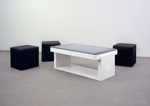Contemporary work table - MULTITOUCH - WAVEinside - glass / concrete / metal base